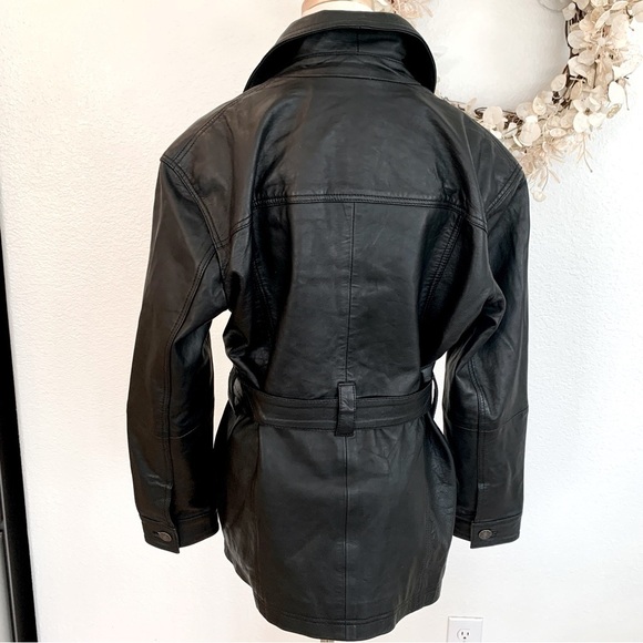 🖤 Nasty Gal Black Real Leather Oversized Tie-Waist Shirt Jacket Shacket - Picture 5 of 13